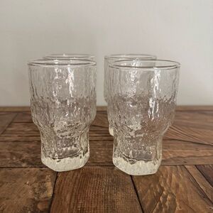 Icy Bark Textured Set Of 4 Clear Juice Glasses 4"H